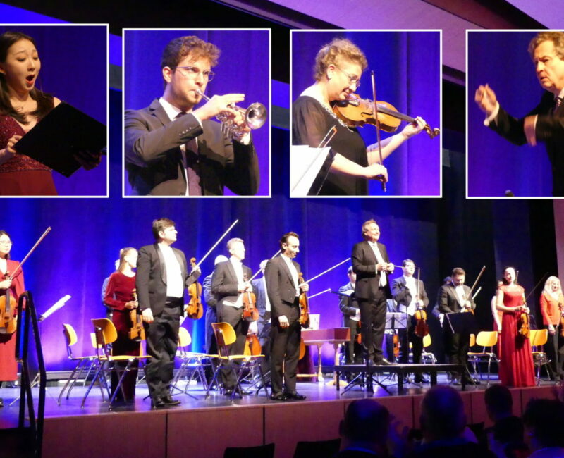 Die Solisten Der Philharmonie Bonn: (v.l.) Jeeho Park (Sopran), Valentin Annerbo (Trompete), Ervis Gega (Violine) Und Prof. Alexander Hülshoff (Dirigent).